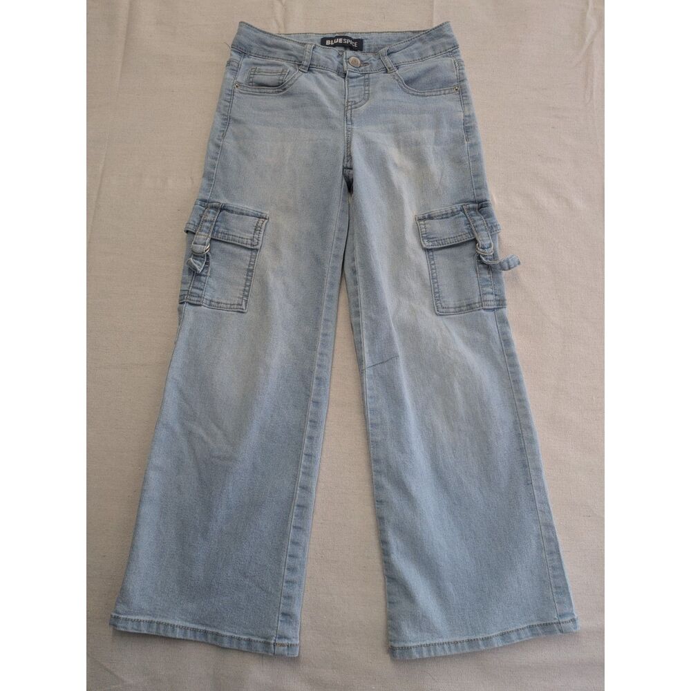 Y2K Cargo Streetwear Size 8 Girls Blue Spice Wide Leg Light Wash Jean